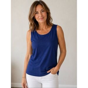 Chico's Travelers Women Blue Sleeveless Scoop Neck Tank Top Size 2 Large